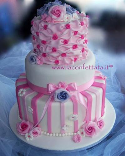 torta-matrimonio-nastri-rose-rosa